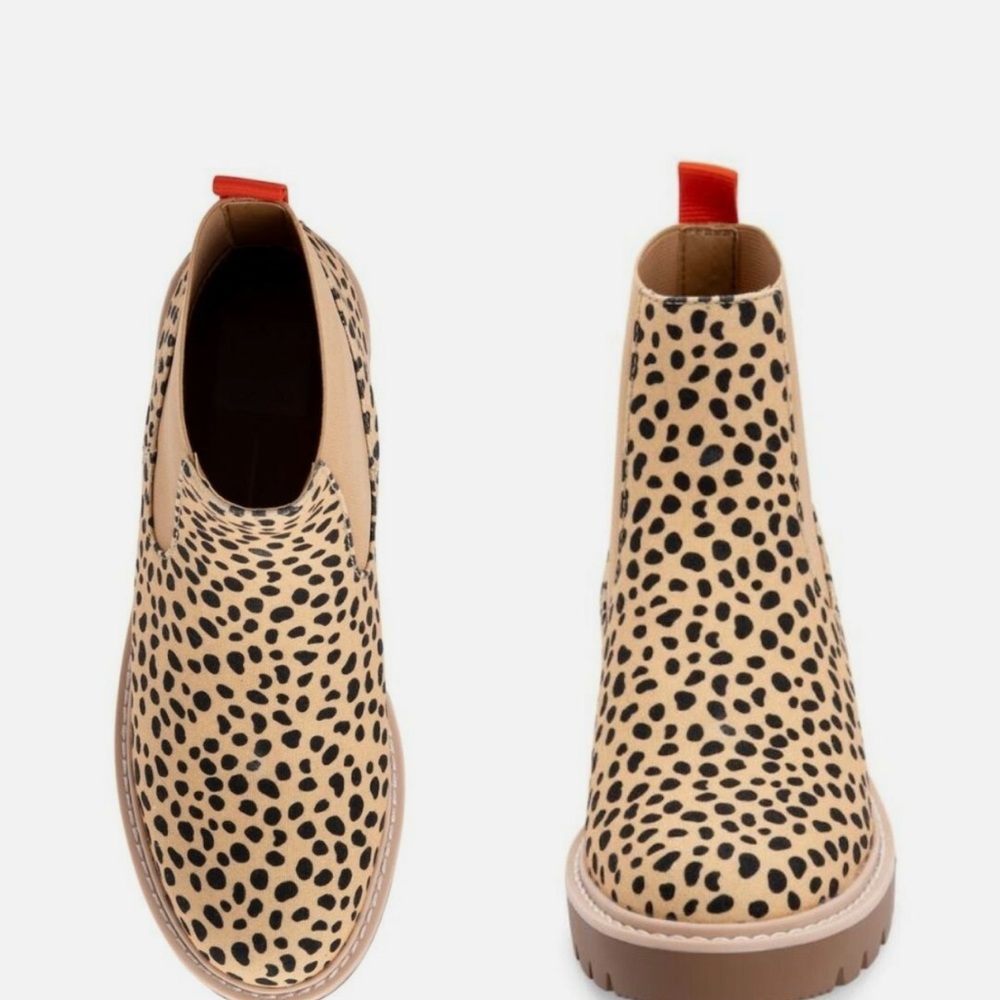 Dolce Vita Leopard Canvas Chelsea Boots with Red Pull Tab